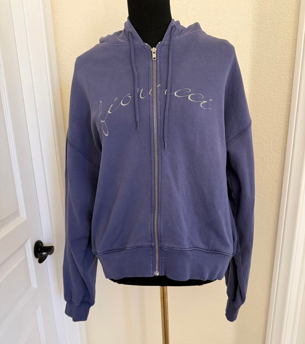 Fiorucci Embroidered Zip Up Washed Hoodie Purple XS Revolve